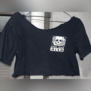 Black Skull Graphic “Open Your Mind” Crop Top